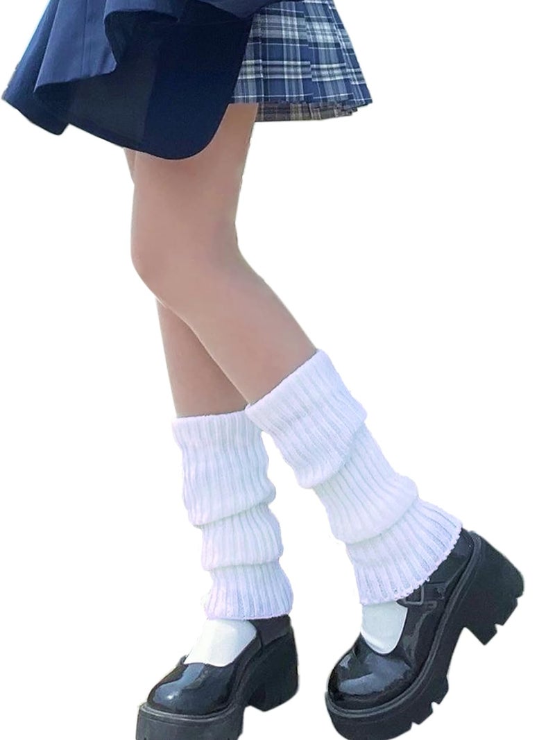 *daisysboutique* Retro Women 80s Adult Ribbed Kawaii Y2K Harajuku Leg Warmers Crochet Long Boot Socks for Party Dance Sports (White, One Size) - Image 1